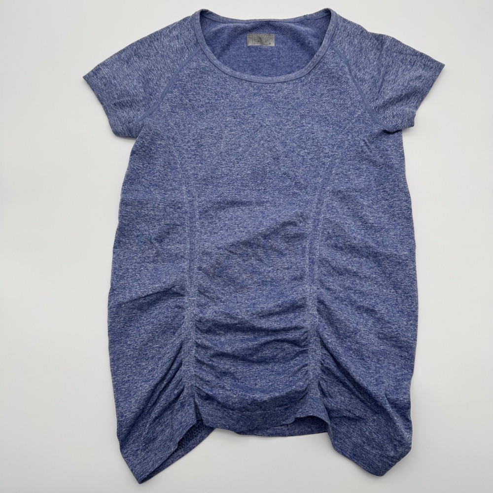 Athleta Essence Ruched Tee Blue‎ Heather Space Dye Short Sleeve Yoga Top Medium